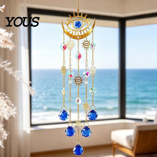 Wall Hanging Wind Chime Boho Style Crystal Suncatcher, Sun Catcher for Windows, Healing Decor Charming Gift Home, Crystals Prism Rainbow Maker Indoor