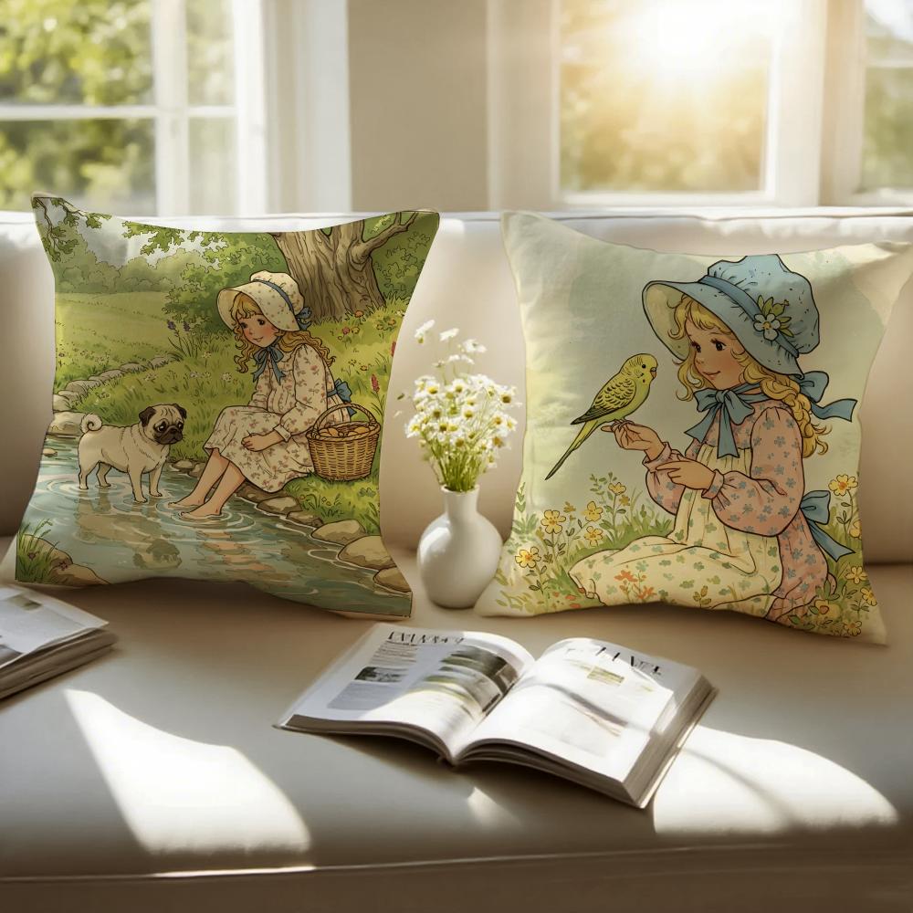 Art SSarah KKay SSwing GGirlS Cushion Cover Pillowcase Antidustmite Invisible Zipper Short Plush Sofa Cushion