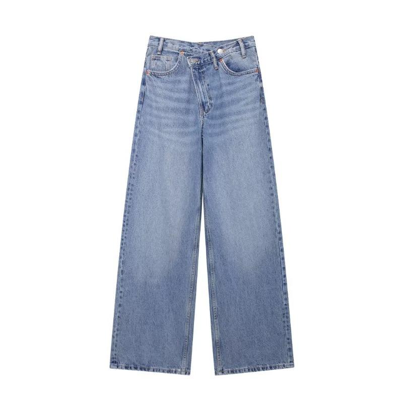 Women's Clothing Women's Double Collar Waist High Waist Wide Leg Jeans