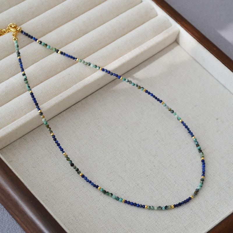 Handmade Tungsten Lapis Lazuli Beaded Necklace for Women Ethnic Style Daily Life Vintage Fashion Jewelry Accessories