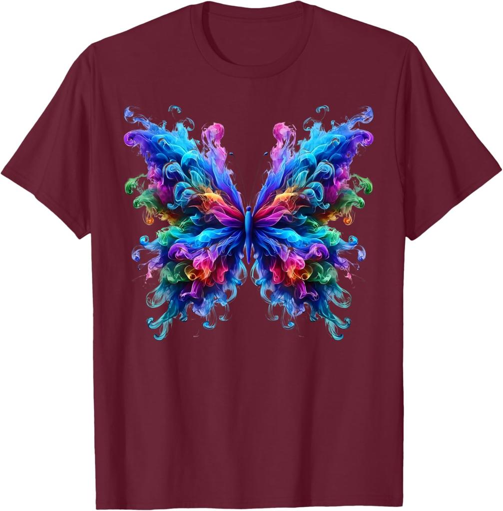 Vibrant Smoke Butterfly Graphic Tee Men's Breathable Crewneck Casual Trip T-Shirt