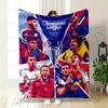 Vibrant Illustration of Football Players and Trophy In Champions League. for All Seasons Blanket Lunch Break Throw Gift