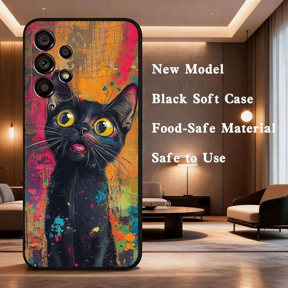 Art Formula Cat Graffiti Phone Case Soft black protective case for Samsung Galaxy A32,A10, A71, A11, A12, A13, A31, Note 10,etc.