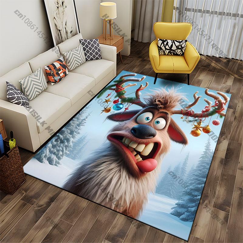 Funny festive reindeer expression carpet Yoga living room room decor children's crawling mat doormat area rug games mat