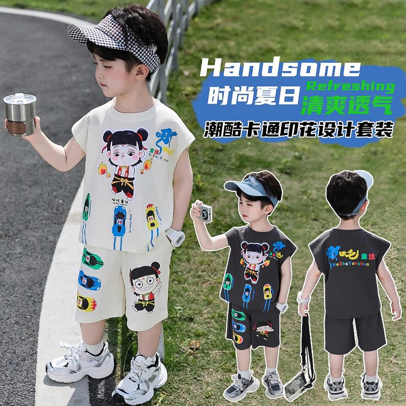 Nezha Clothing Boys' Set Summer 2025 New Western Style Baby Pi Handsome Clothes Summer Children's Tank Top Two Piece Set