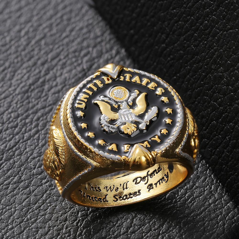 WOSIKATE Vintage Runder Ring mit geteilter Farbe für Herren Modeschmuck Dominanter Goldbeschichteter Adlerkopf Zeigefingerring für Herren 8