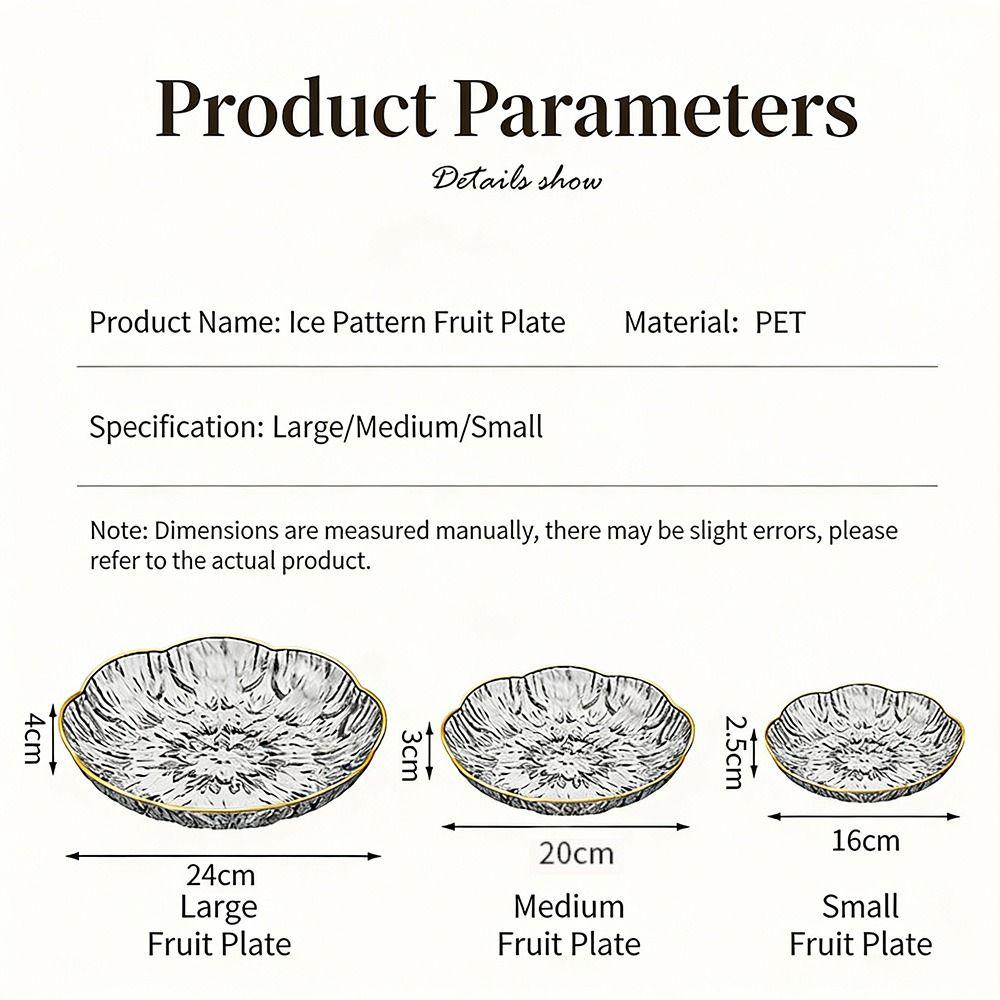 PET Glacier Fruit Bowl Gold-Trimmed Edge Thickened Shatterproof Snack Display Plate Large Capacity Glacier Texture