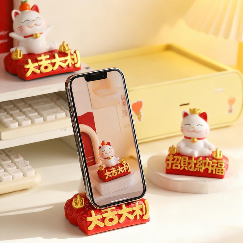 Cute Fortune Cat Phone Stand Creative Wealth Cat Model Phone Storage Rack Home Office Desktop Decoration Ornament Gift
