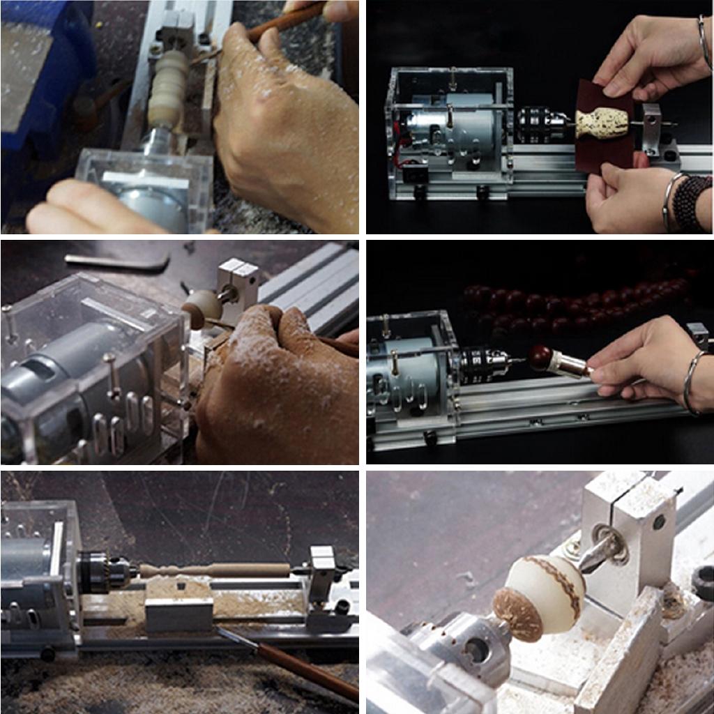 DC 12-24V Lathe Standard Set with Carving Cutter Wood Lathe Mini Woodwork DIY Lathe Beads Machine