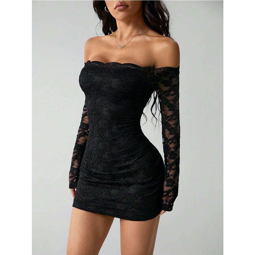 Women's Lace Off The Shoulder Bodycon Mini Dress Elegant Classy Sexy Long Sleeves Night Out Party Fall Dress