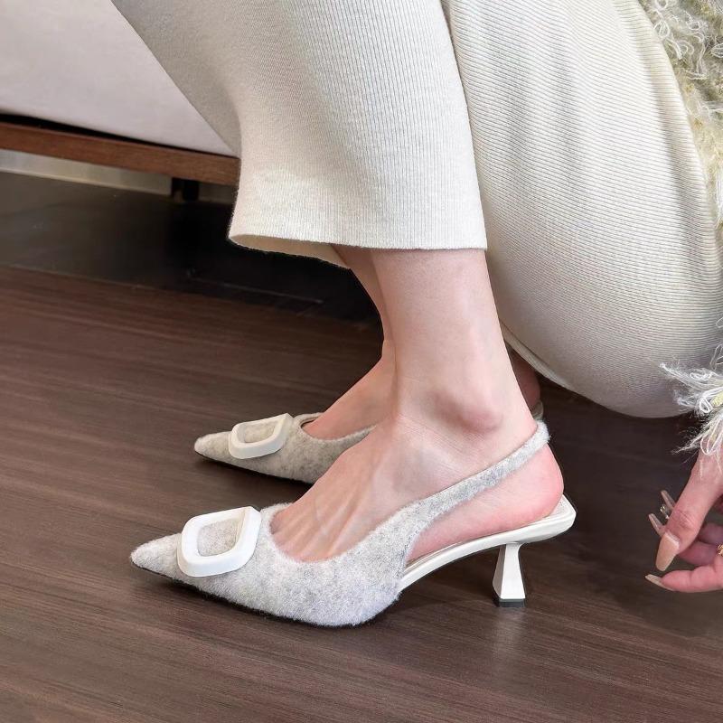 Off White Slingback High Heels Women Pumps 2024 Elegant Woman Heeled Stiletto Pointed Toe Heeled Sandals Female Office Shoe