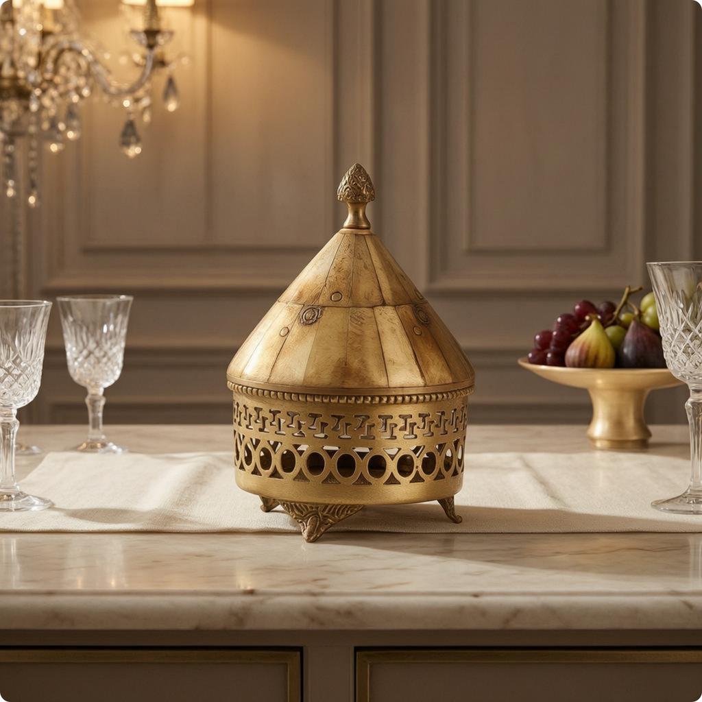 Ornate Brass Canister Finial Knob Decorative Brass Jar Lidded Vessel Lid House Decoration Hand-Applied Design for Storage