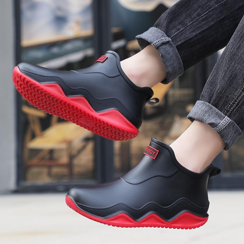 Rain shoes wear fashion rubber shoes couple color matching waterproof shoes camping adventure wading shoes trend men's and women's rubber shoes