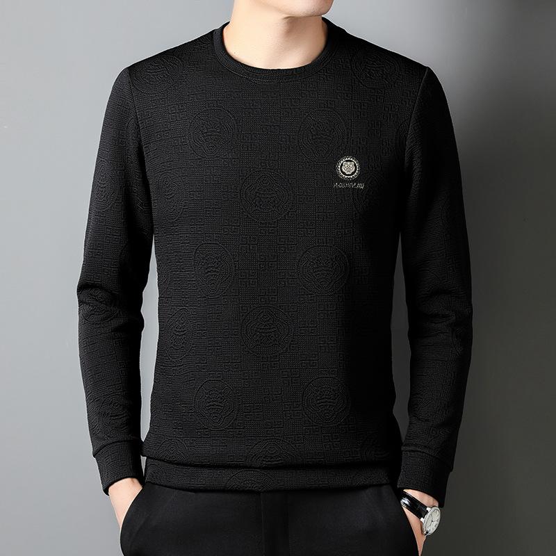 

Футболка с длинным рукавом, мужская весенне-осенняя новая жаккардовая трендовая повседневная рубашка с круглым вырезом XXXL