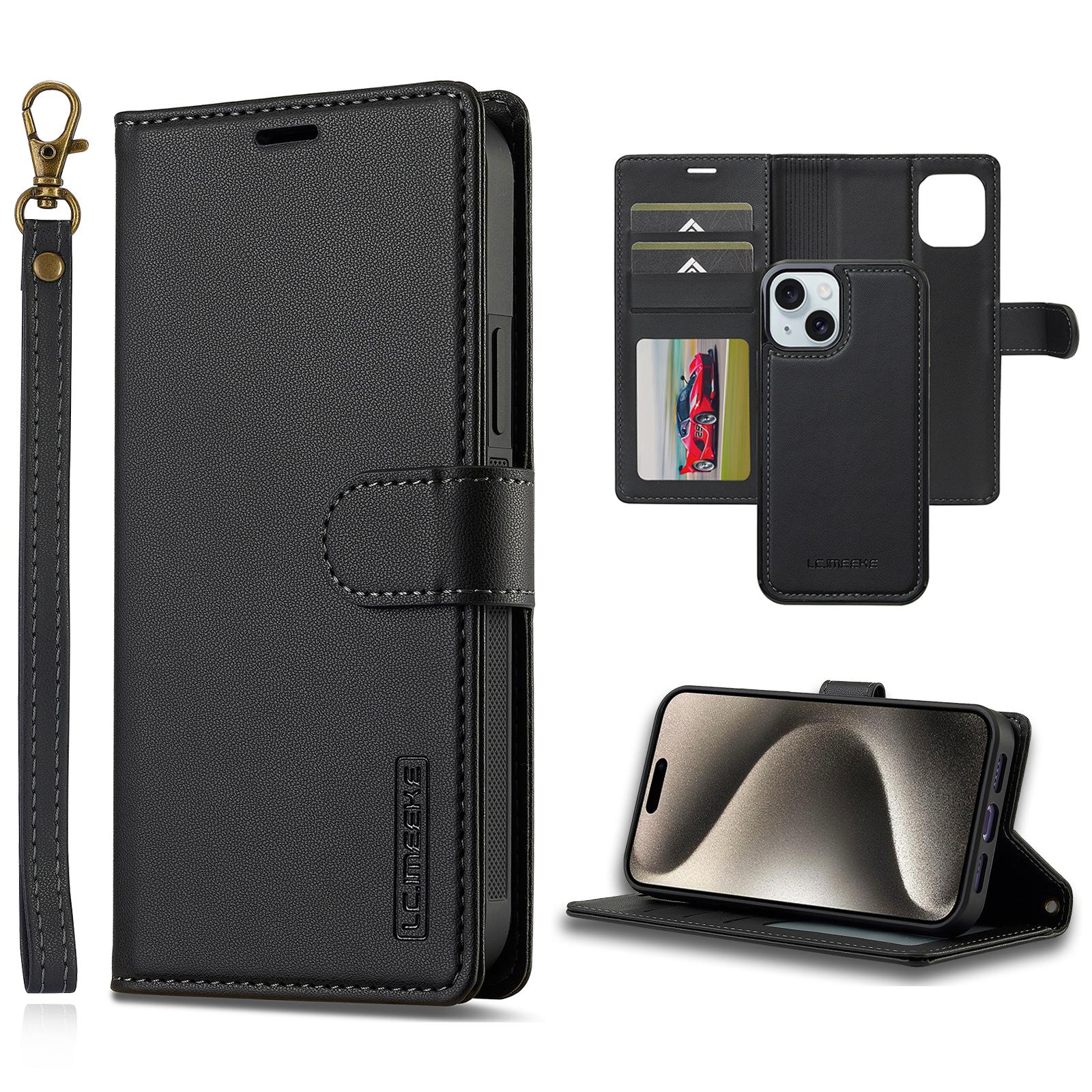 

LC.IMEEKE L2 Series for iPhone 15 Plus/14 Plus Case PU Leather Wallet Detachable Magnetic Phone Cover Black