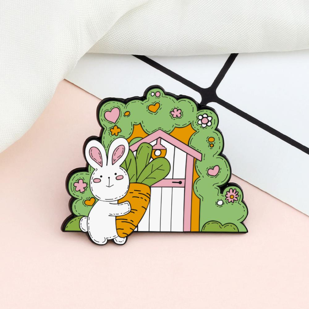 Cute Animal Forest Garden Enamel Pin Cat Dog Bear Giraffi Bunny Brooches Cartoon Bag Lapel Pins Badge Jewelry Kids Friends Gifts