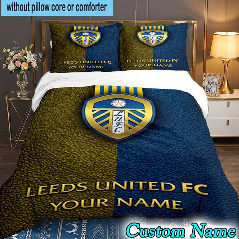 3PCS Custom Name Leeds United Crest Design Bedding Set Duvet Cover Closure Includes 1 Duvet Cover & 2 Pillowcases for All Seasons Bedroom Decor
