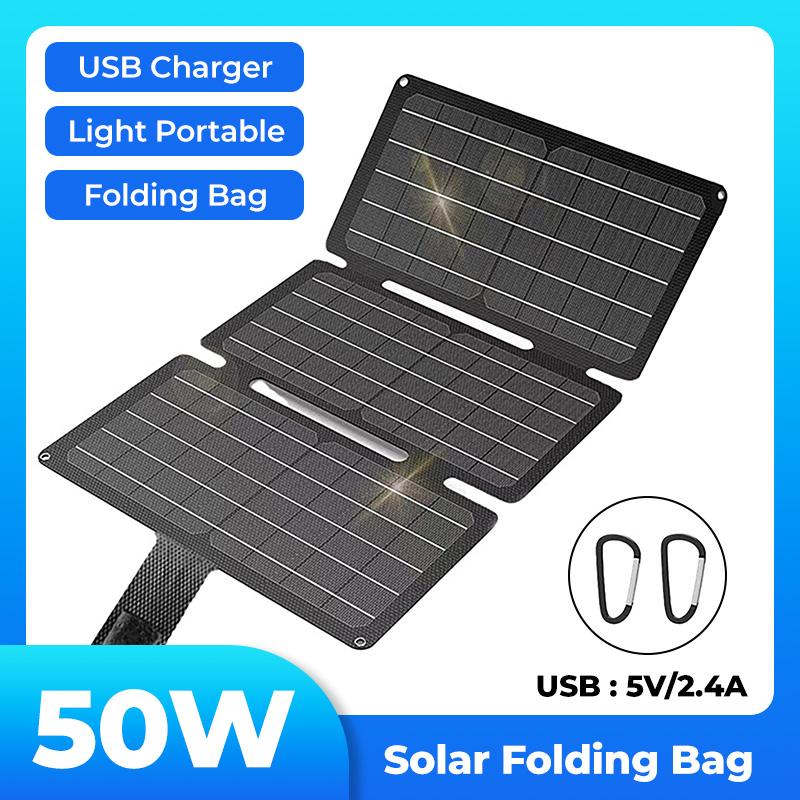 50W Foldable Solar Panel Portable One USB Port Folding Bag Outdoor Power Charger For Phone Hiking Camping Mobile Power Supplies 4