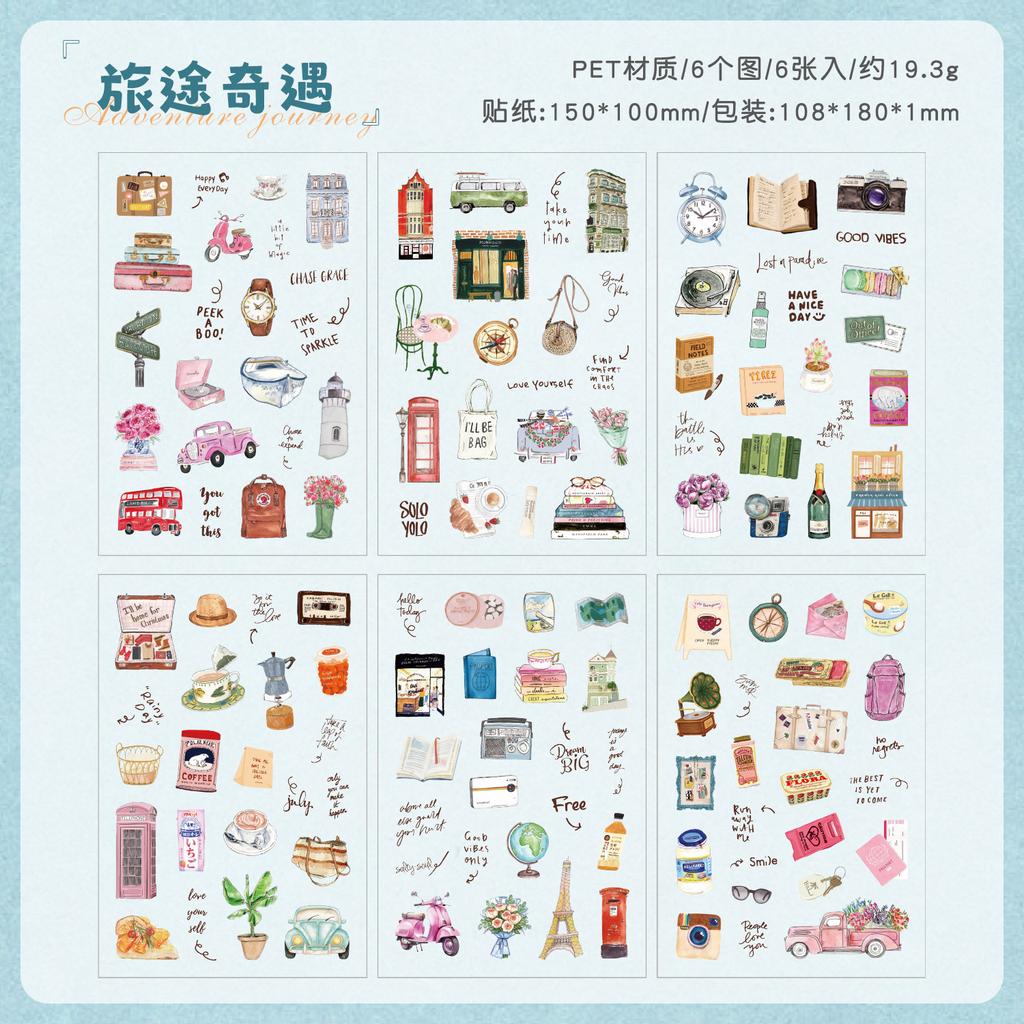 6 pcs Kawaii Cartoon Stickers pack Adhesive DIY Scrapbooking Diary Album Scrapbooking Material Craft Supplies