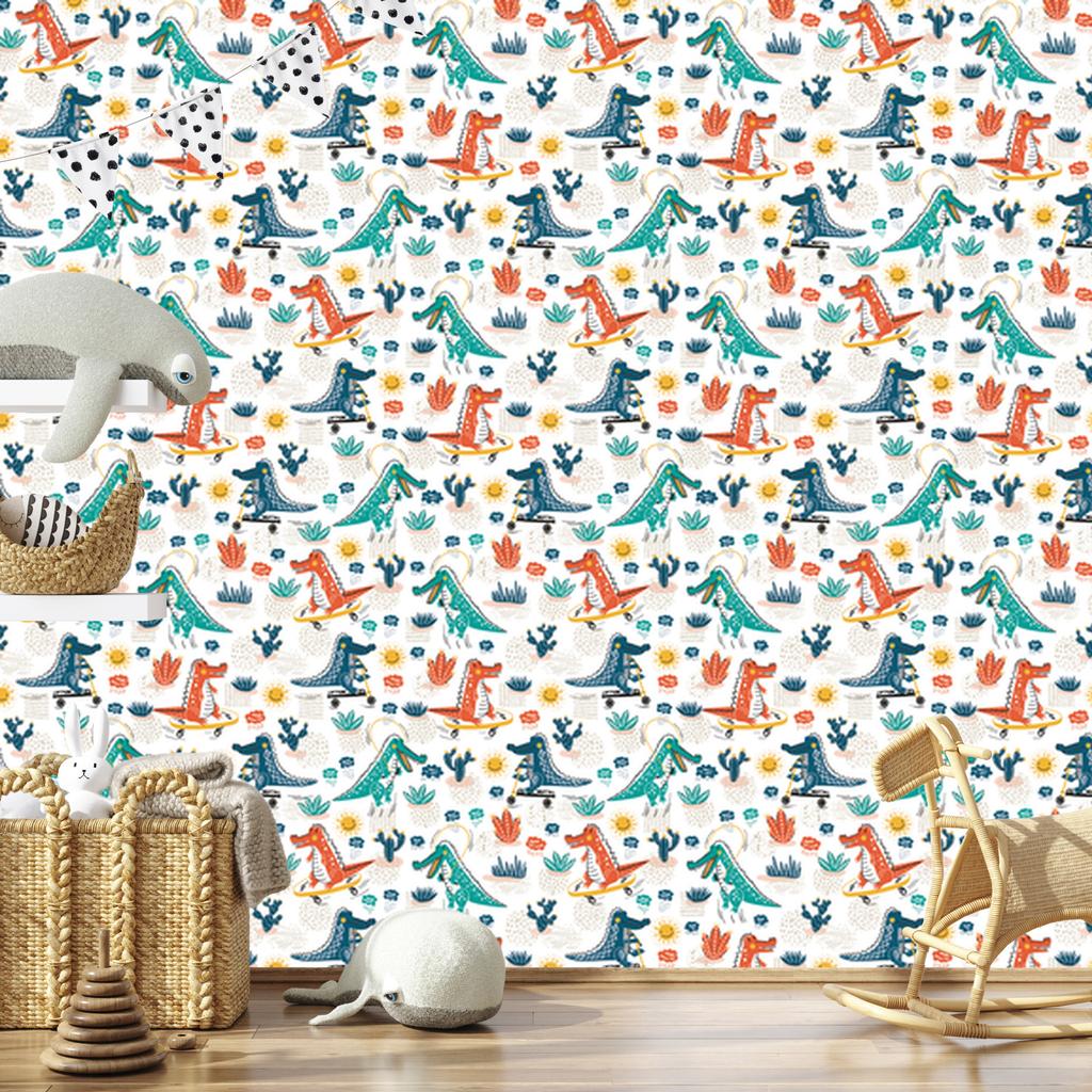 Crocodile Flowers and Skateboards Wallpaper for Living Room and Bedroom 50x1000