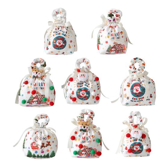 Christmas Gift Bag with Drawstring Reusable Candy Bag for Treats Cookie Goodies Xmas Eve Fruit Storage Bag with Santa Snowman Deer Doll