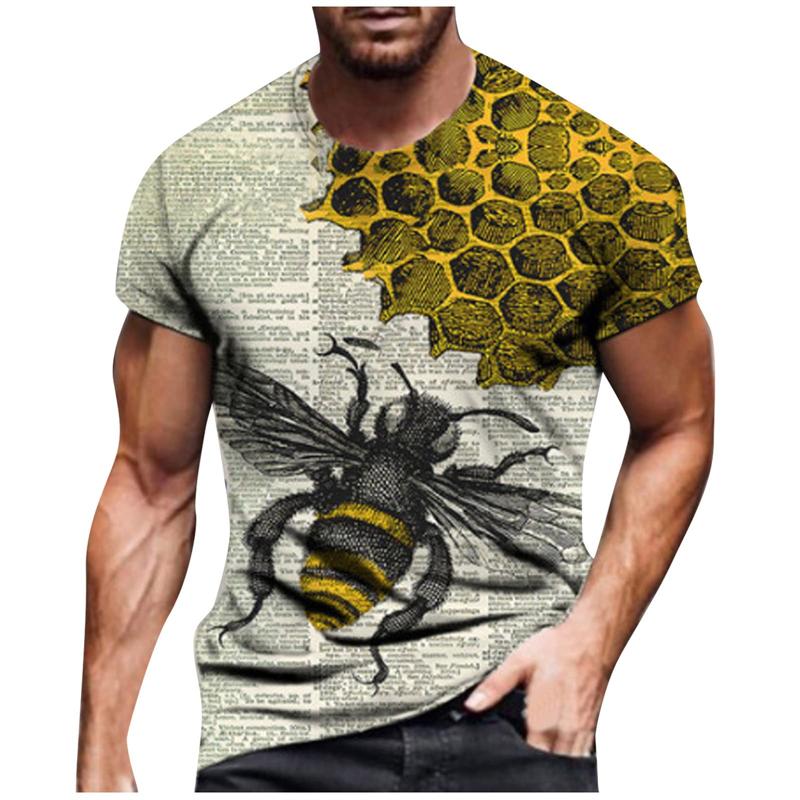 Summer Round Neck Honey Bee 3D Print Top Fashionable Casual Short Sleeved Men's T-shirts