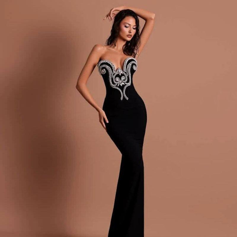 New rhinestone hip tube top bandage dress elegant temperament party dinner sexy dress