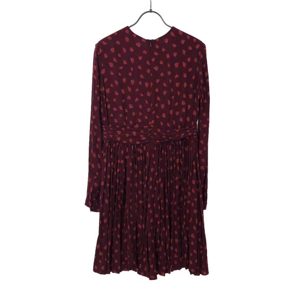 Karen Walker Leaf Pattern Long Sleeve Knee-length Dress 2 Red Series Women Used
