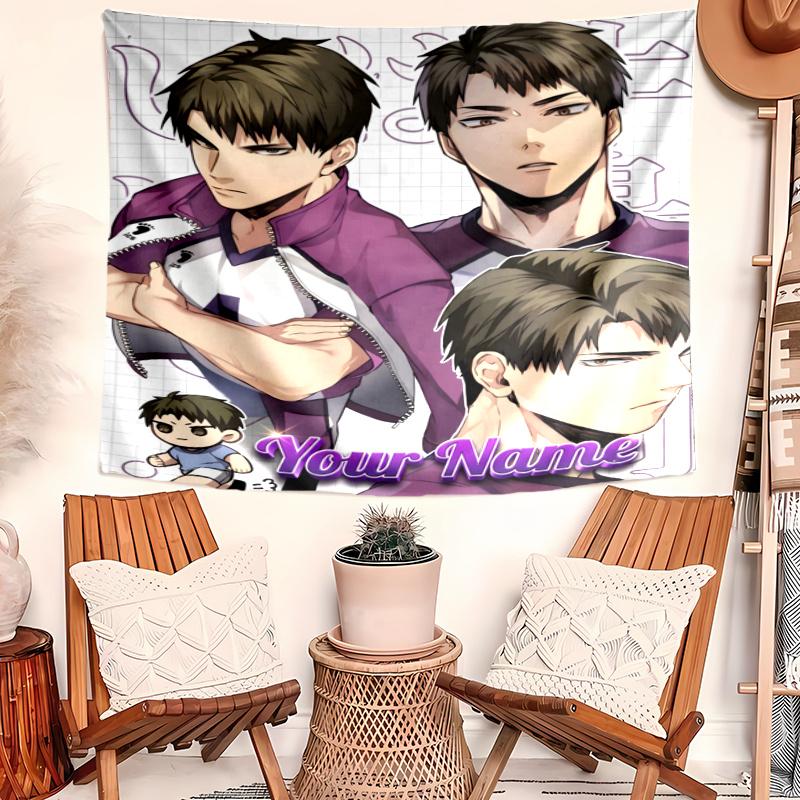 Ushijima Wakatoshi Tapestry with Custom Name Wall Hanging Room Background Cloth Home Decor Beach Mat Yoga Mat Sofa Bed Sheet