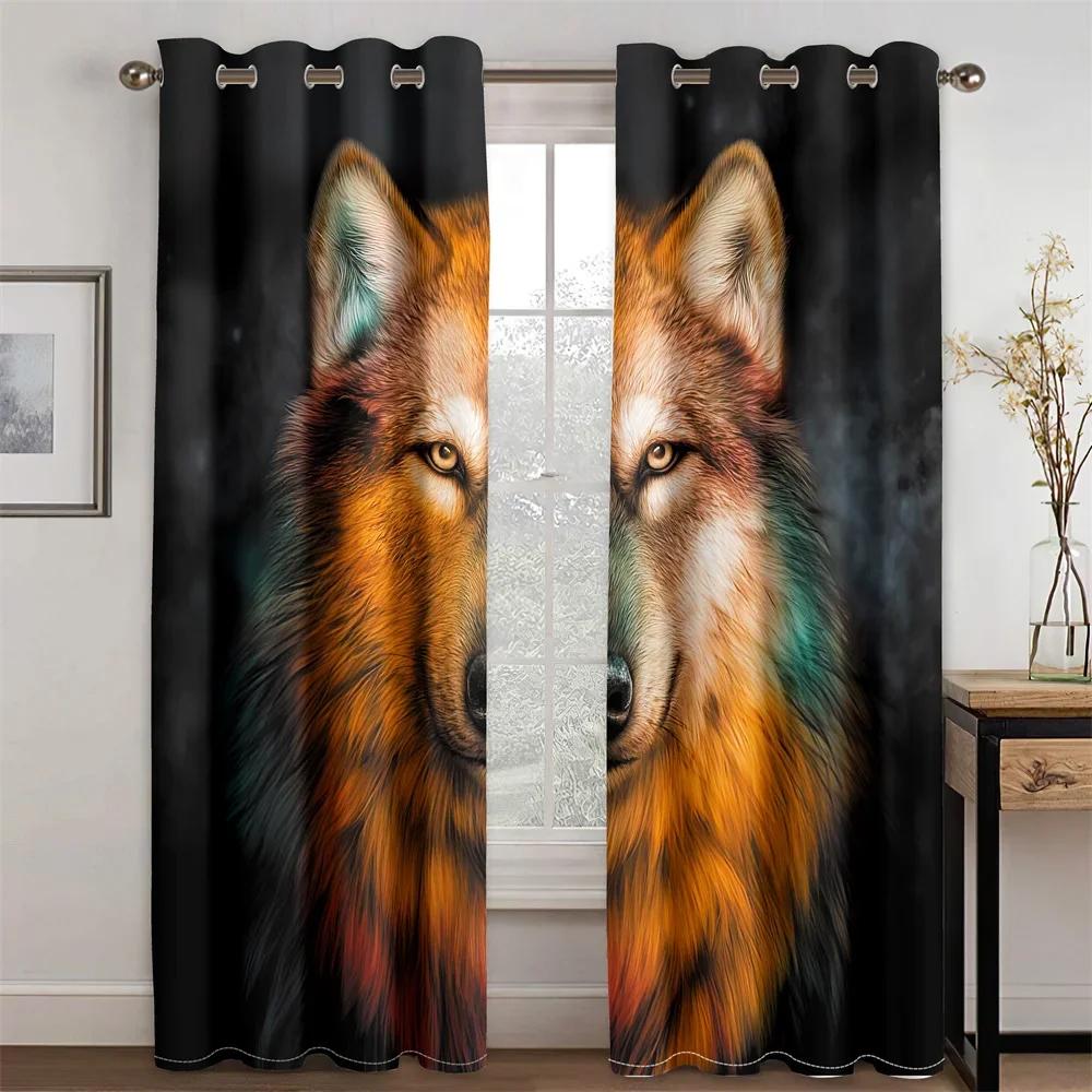 Night Wolf under the Moon Design Animal Light Filtering Drapes Window Curtains for Living Room Bedroom 2 Pieces Decor cortinas
