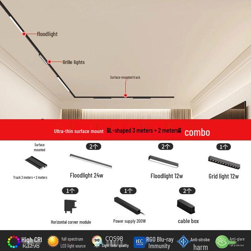Ultra-Thin Surface-Mounted Magnetic Track Light Set for Living & Dining Rooms