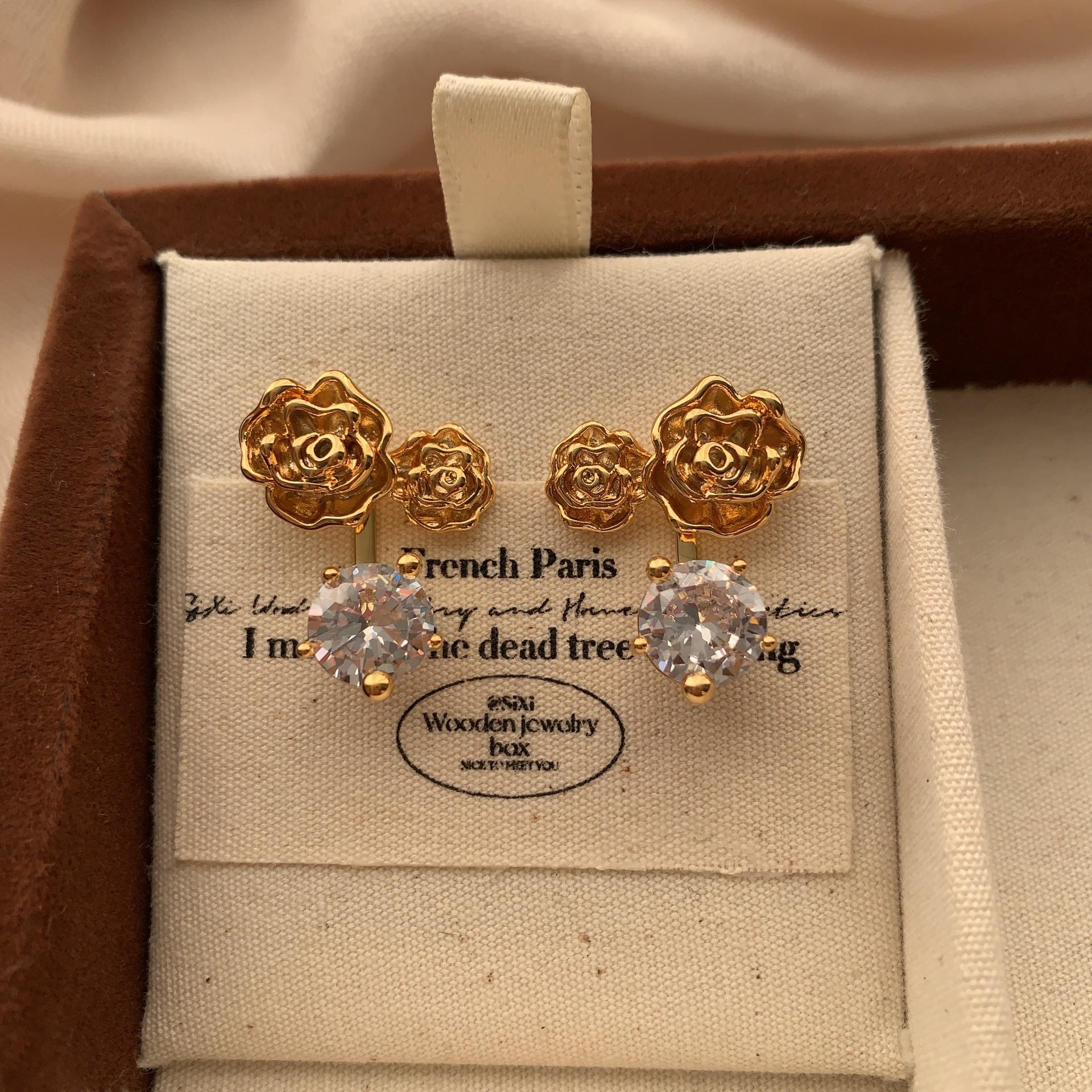 Трехмерные золотые серьги-гвоздики с яркими бриллиантами, романтические, ретро, изысканные, высококачественные серьги