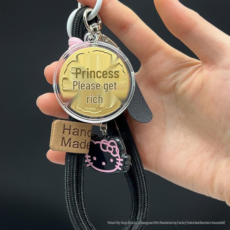 Gold Coin Princess Pendant: Cute 3D Cartoon Lanyard & Keychain Decoration