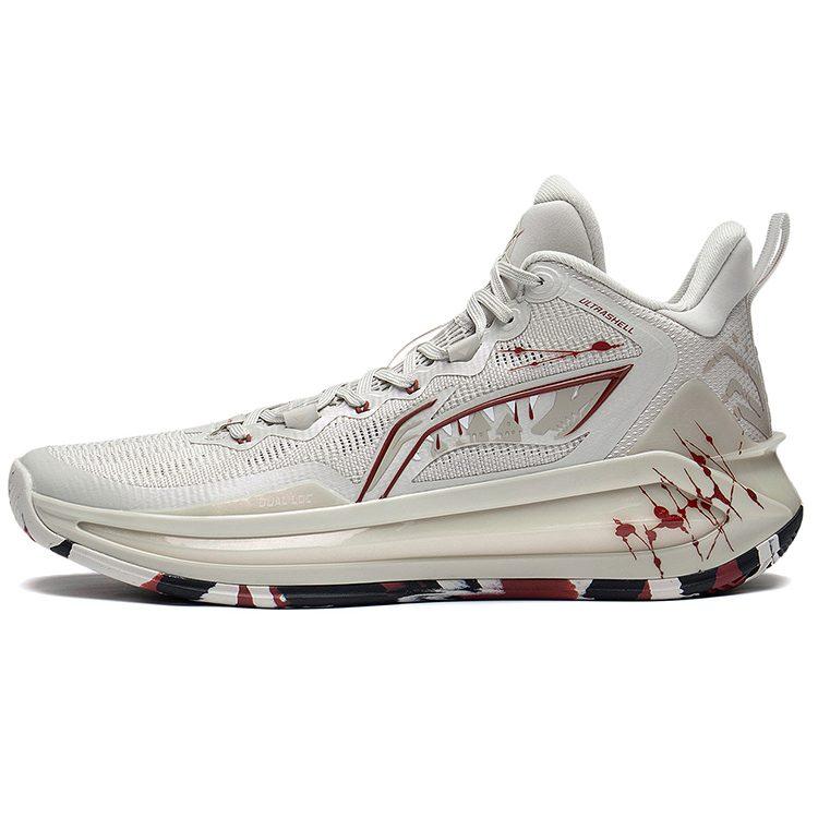 Li Ning Liren 3 BOOM Technology Slip Resistant Support Rebound Mid Top BOOM Technology Basketball Shoes Men's Gray Red ABAS089-5