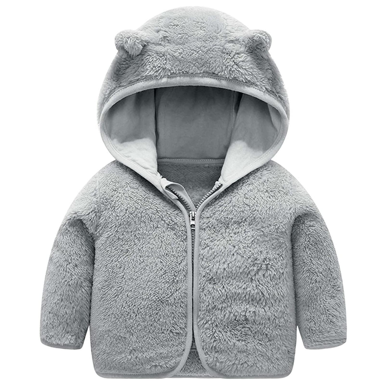 

Милая куртка с медвежьими ушками для младенцев и малышей, однотонная куртка с капюшоном, детский свитер 90 серый