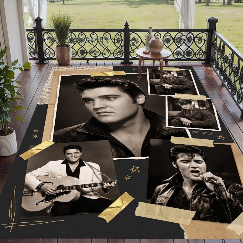 Crystal Velvet Rug with Elvis Presley Design, Soft Non-Slip Floor Mat for Living Room Bedroom Decor