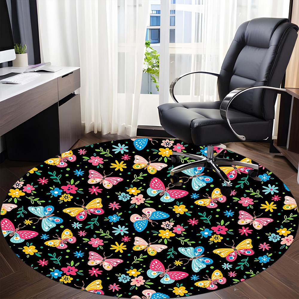 1PC Butterfly Floral Pattern Chair Carpet for Office, Indoor Non-Slip Washable  Carpet, Soft Comfortable Mat For Office Room Yy250930124