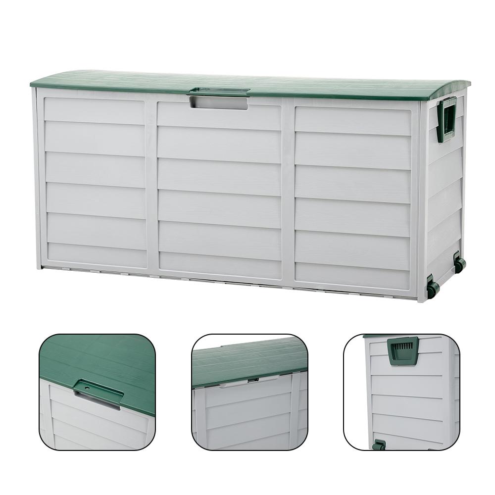 290L Outdoor Storage Box with Lid, Lockable with Wheels & Handles, for Garden Tools