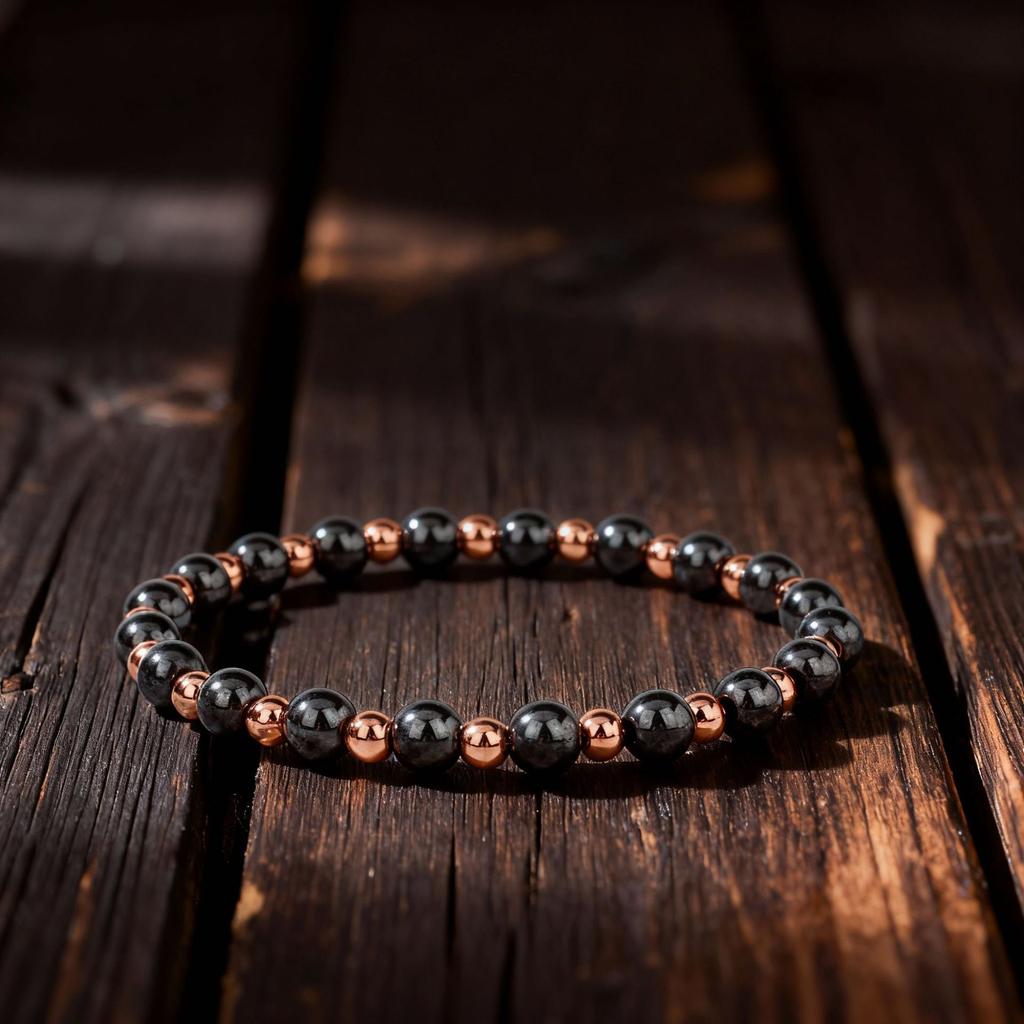 Festliche Geschenke Hämatit und Kupfer Perlenarmband Minimalistischer Modeschmuck für Männer und Frauen Tägliches Tragen Einfaches Vielseitiges Accessoire