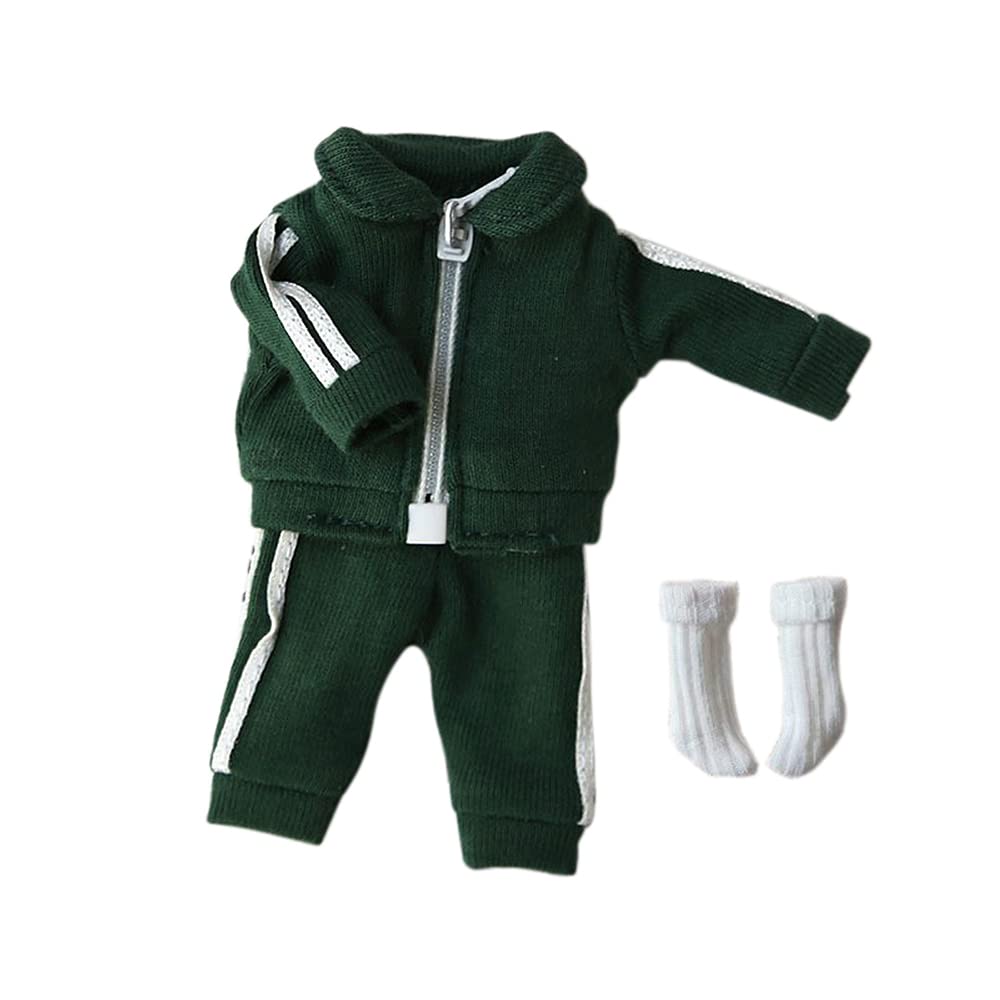 Obitsu 11 OB11 Size Outfit for Obitsu Doll 11cm School and Socks 5 Body Jersey, Jumper, Pants, (3-Piece Set, Colors) (Dark Green)