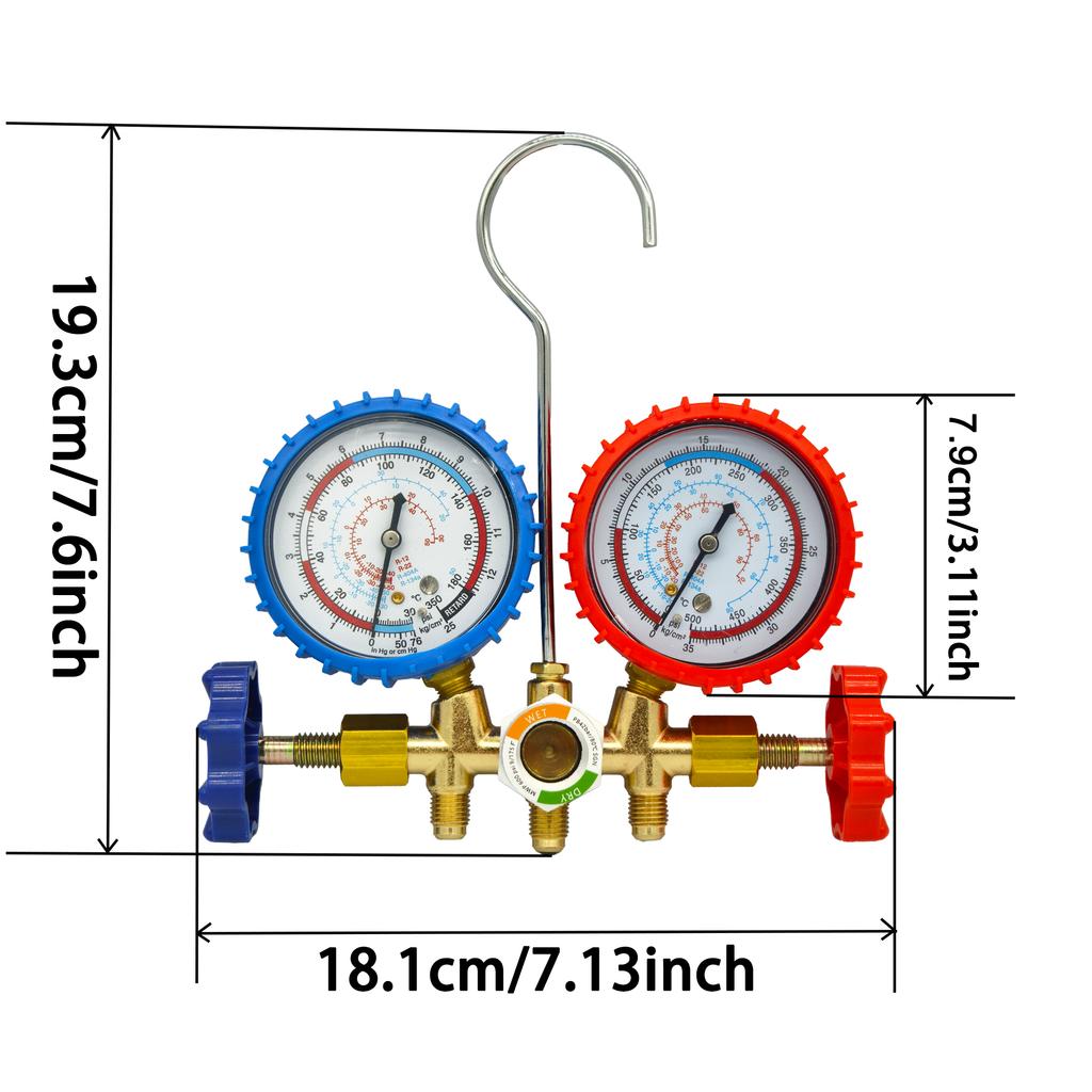 3-Way AC Manifold Gauge Set with Hoses for R12, R22, R404A, R134a | Automotive HVAC Refrigerant Diagnostic Tool
