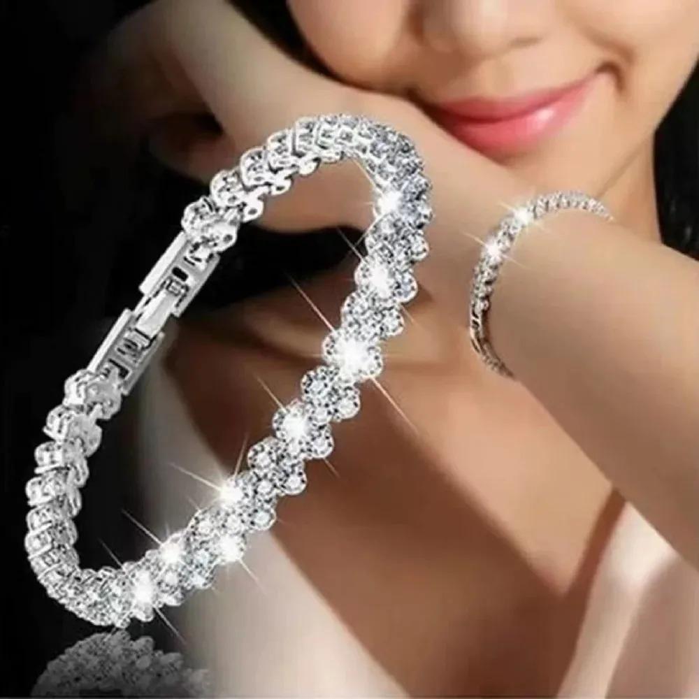 Luxury Roman Crystal Geometric Chain Bracelets for Women Trendy Goth Full Rhinestone Marquise Charm Bracelet Wed Jewelry Gift