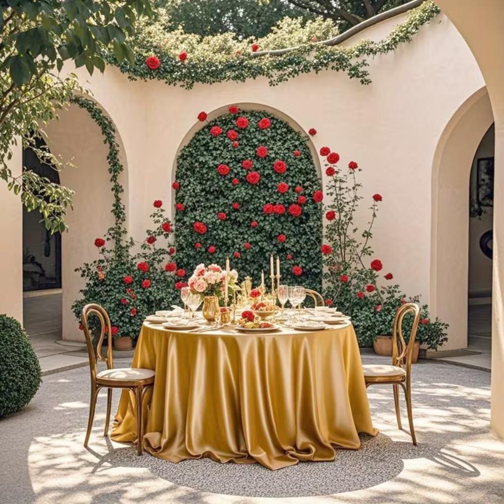 2Pcs Round Satin Table Cloth, Washable Durable Cocktail Tablecloth Elegant Satin Table Cover for Kitchen Dinning Party Wedding Diameter 120cm золотой