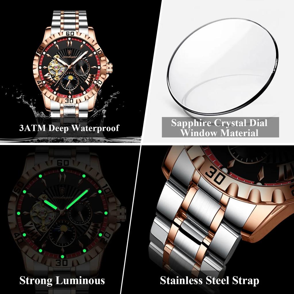 POEDAGAR 1415 Luxus Herren Skelett Tourbillon Automatisch Mechanische Herrenuhr Wasserdicht Leuchtend Edelstahl Herrenuhren