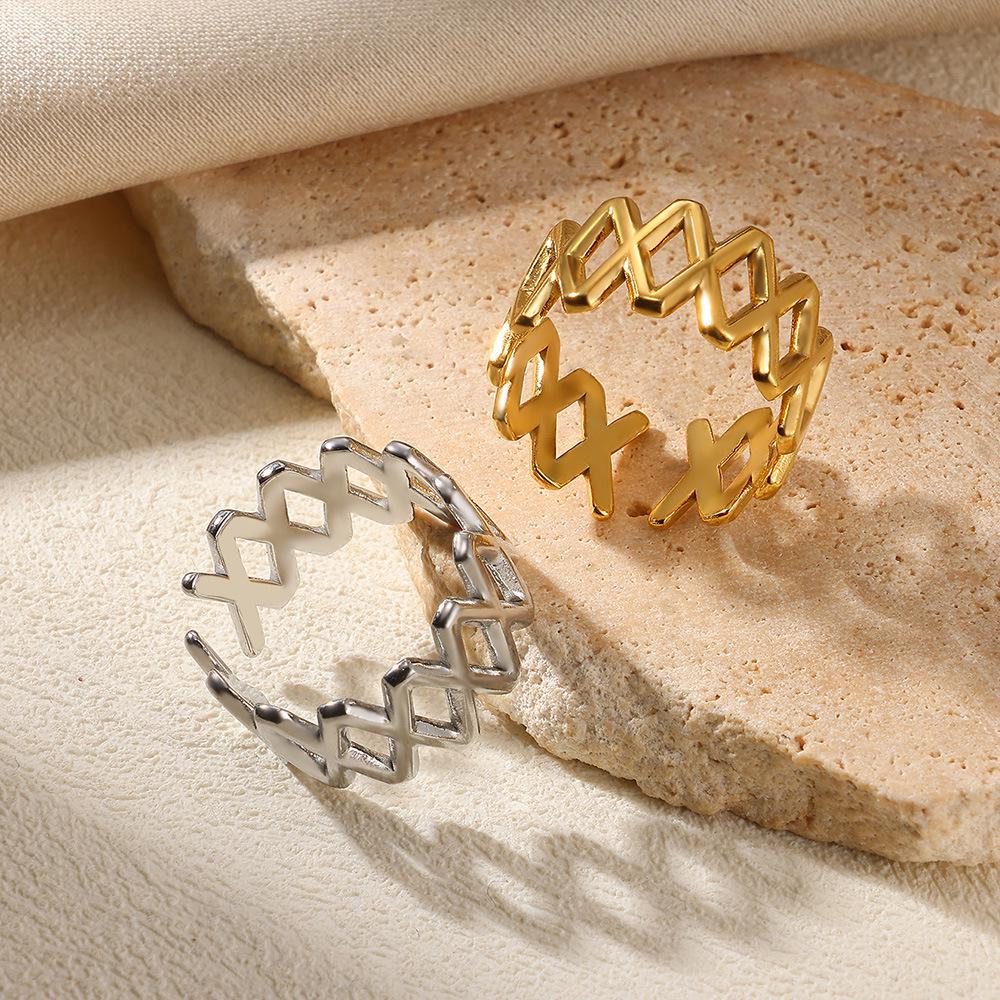 18k Gold-Plated Double-Layer Stainless Steel Geometric Open Women's Ring