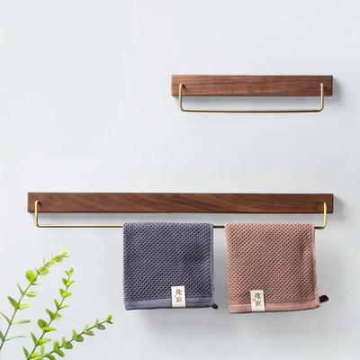Porte-serviettes mural en bois de noyer noir, style rétro, avec crochets en laiton, pour salle de bain et cuisine