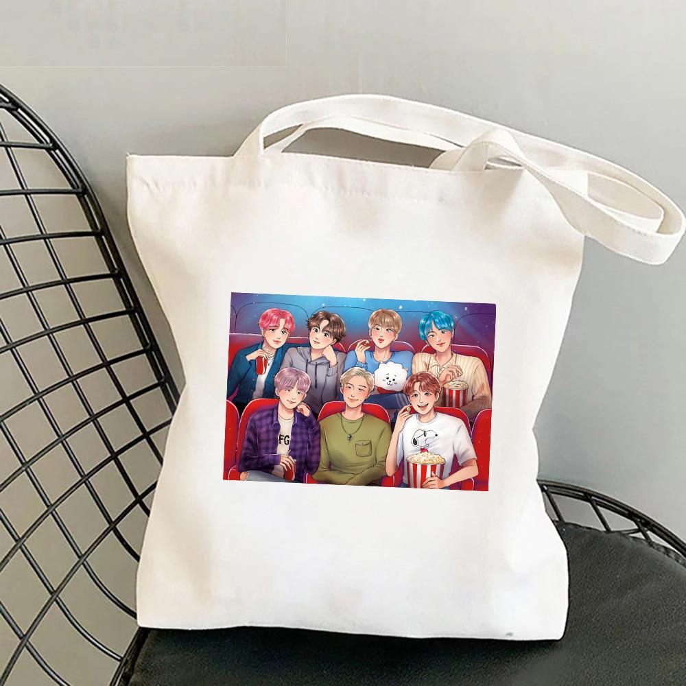 Korean Style Letter Print Canvas Tote Bag for Women Men Fashionable Shoulder Handbag Trendy Daily Shopping Bag