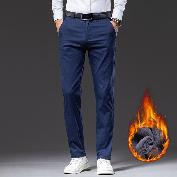 

Осенние и зимние плюшевые толстые повседневные брюки свободные прямые мужские брюки деловые брюки большого размера 40 сапфир синий