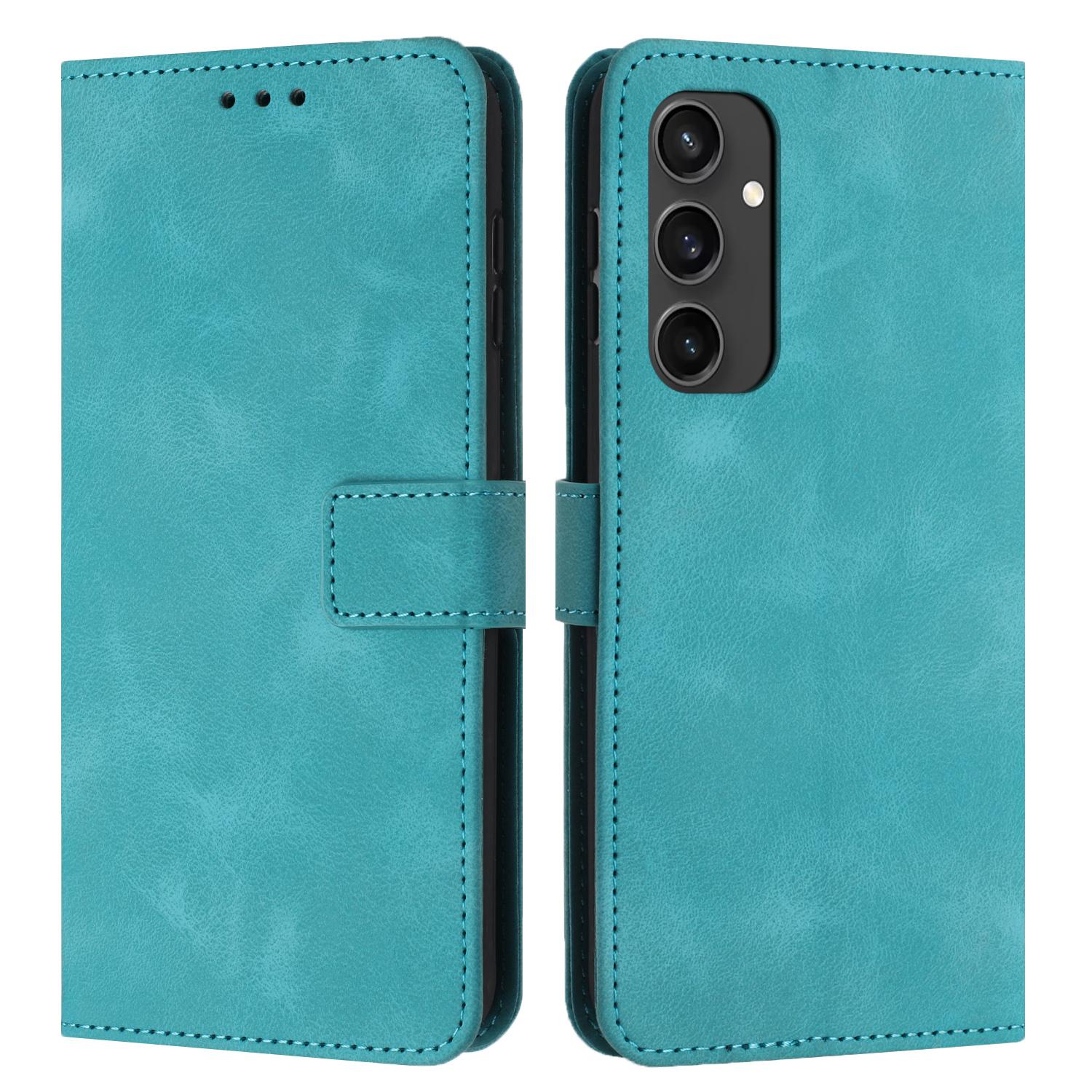 

For Samsung Galaxy S24 FE Leather Case Solid Color Wallet Protective Phone Cover Green