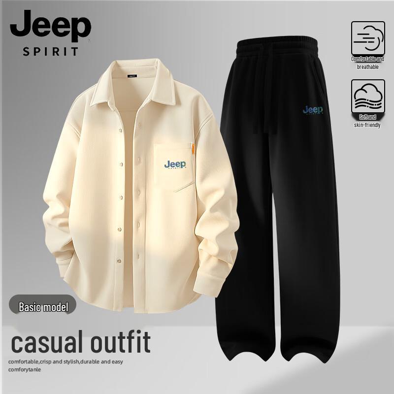 JEEP SPIRIT Men s Corduroy Print Shirt & Casual Pants Set
